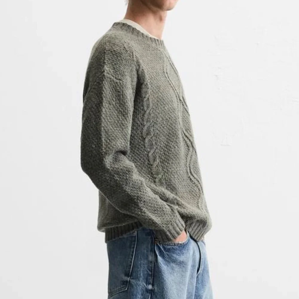 ZARA Men Cable Knit Sweater Gray Green SZ XL